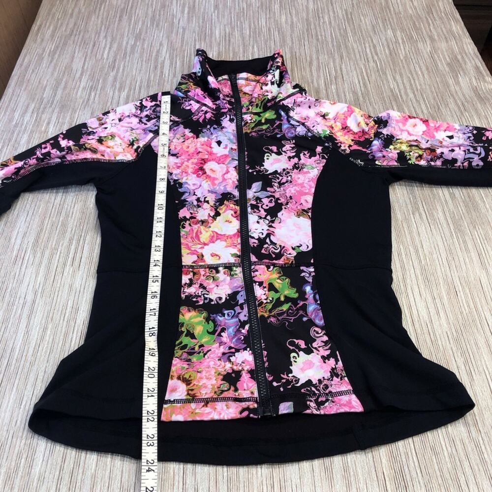 Cynthia Rowley Floral Black Zip Front Jacket Sporty Athletic Stylish - Picture 4 of 16